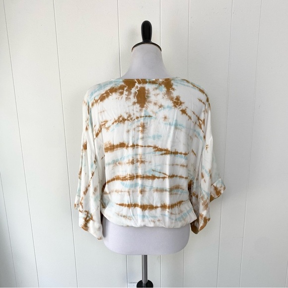 Young Fabulous & Broke Women's Tie Dye Faux Wrap Top Size S Boho Blue Beige - Picture 2 of 14